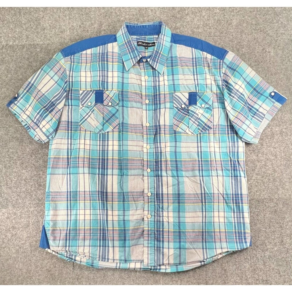 Knockout Jeans Button Up Shirt Mens 3XB Blue Plaid Pearl Snap Pockets & Sleeves